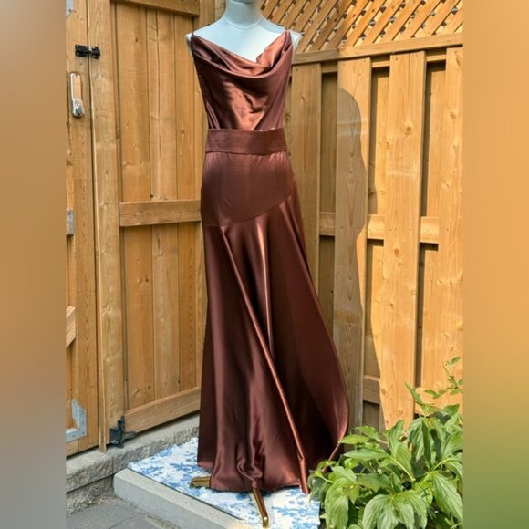 🆕 BRONX & BANCO 🧿 NWOT Leo Chocolate Brown Silk-Blend Maxi Dress, Sz L US 8 - Picture 2 of 16